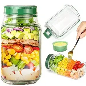 Salad Jar with Side Opening – Double-Lock Leak-Resistant Design, Vertical Layering Keeps Salads Fresh, Leak-Proof Salad Jar with Dressing Cup, Durable Salad Container for Lunch, Meal Prep & Work