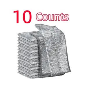 10PCS Set Non-Scratch Steel Wool Dishcloth - Multi Purpose Wire Dishwashing Rags Kitchen Towels and Dishcloths Sets Durable Cleaning Pads Bathroom Home Essentials Cleaning Supplies Tools Mesh Scrubber Microfiber