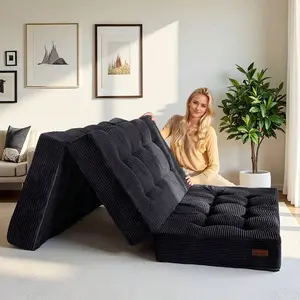 6-Inch Tri-Fold ,Corduroy Folding ,Double Foam ,Foldable Floor ,Guest   Cover,Memory Foam  Cover,Portable Camping Sleeping  mattress bed Faux Fur Bean Bag Sofa Modern Black White Color Block Set Brown Leather Cloud Sectional Contemporary Couch Modular