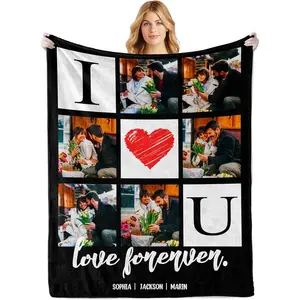 Valentines Day Gifts for Boyfriend Girlfriend, I Love You Custom Couple Blanket with Photos Text, Personalized Pictures Blanket for Wife Husband Her Him Birthday