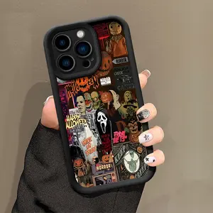 Vintage Horror Halloween Pattern Phone Case , Soft Silicone Tpu Protection and Shockproof For iPhone 17 16 15 Pro Max 14 13 12 11 XSMAX Plus Air 17E Mini Cover