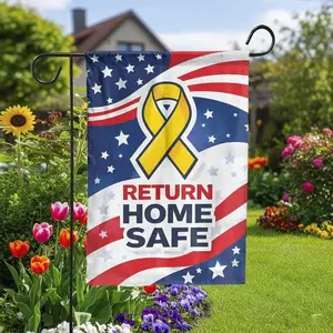 Yellow Ribbon Garden Flag _ Return Home Safe Patriotic American Flag Design _ Double Sided Weatherproof Polyester _ Support Gift for Military Families