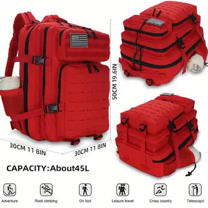 45l Red Backpack, 3 Days Mole Bag, Cherry Pattern Large Insect Bag, Canvas Backpack and Backpack, Men's and Women's, Suitable for Outdoor Hiking Camping