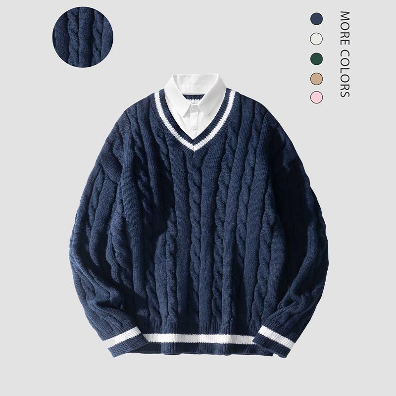 2026 #Springfresh Autumn Winter Men's Polyester Cable-Knit Sweater Soft Skin-Friendly Trendy Casual Formal Shirt Collar Pullover
