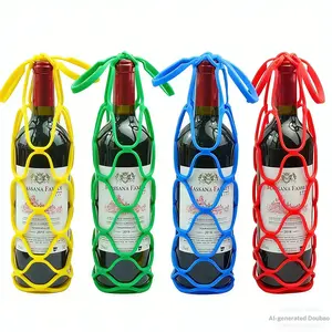 4PCS-Collapsible Silicone Wine & Cup Carrier with Heat-Resistant Mat - Portable Tote Doubles as Trivet, Coaster and, for Coffee, Water Bottles, Picnics, Travel, Office Use and Elegant Gifting, Drink Holders