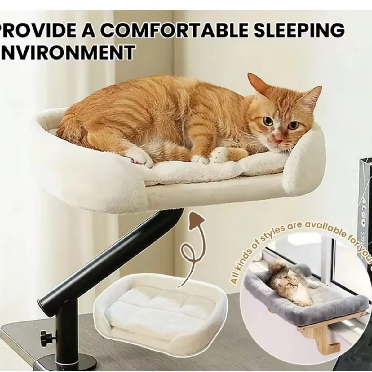 360° Rotating Desk Cat Bed | Adjustable Height WFH Desk Attachment Cat Hammock | Space-Saving Office Cat Nest