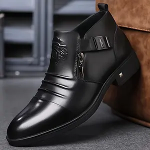 2025 New Men'S High - End Business Casual Shoes, Slip - On Formal Gentleman Shoes, Minimalist British Style Ankle Boots And Mid - Calf Boots. Selected As Valentine'S Day Gift. Boy Footwear Closed Office Work Women Decor Black(Sheets)