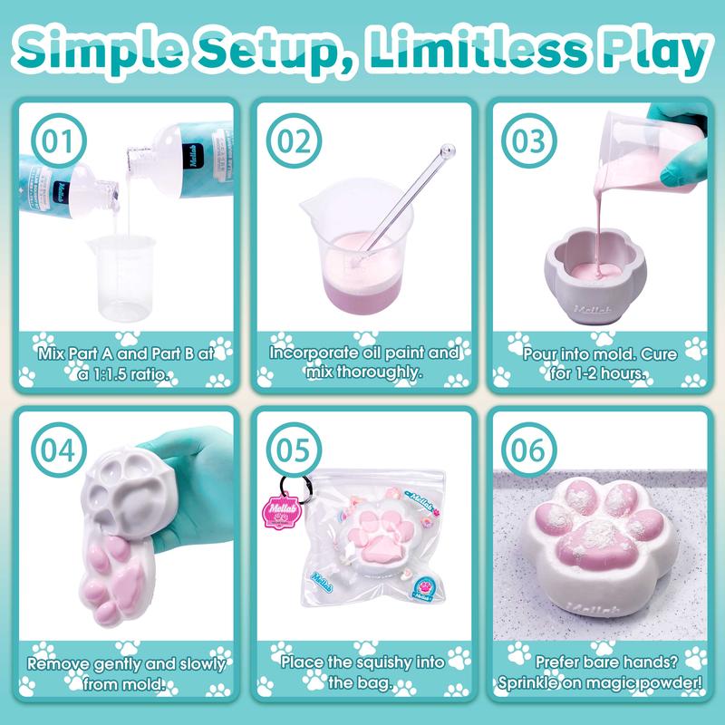 MELLAB Taba Squishy Making Kit , 18OZ Gel for creamy Fidget toy with Guided, molds: Cat Paw, Hamster, Biscuit, Strawberry, Star, Cherry, Cheese, Raspberry, Octopus Shapes,Gifts for Any Occasion