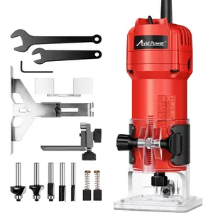 630W 5.3 Amp  Router Tool with Fixed Base Compact Router for Woodworking, 35,000 RPM, 1/4" collet & 5 Trim Bits, Straight & Roller Guide, 2 Wrenches and Carbon Brushes