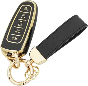 TPU Protective Key Fob Cover Compatible with Ford Explorer Edge Taurus Flex Expedition Focus Maverick Lincoln MKX MKS MKT Navigator Smart Remote Key Fob (Black)