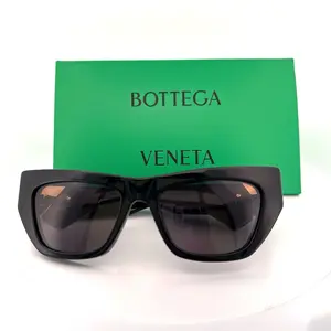 Pre-owned Bottega Veneta Black Acetate Sunglasses with Gold Triangular Detail
