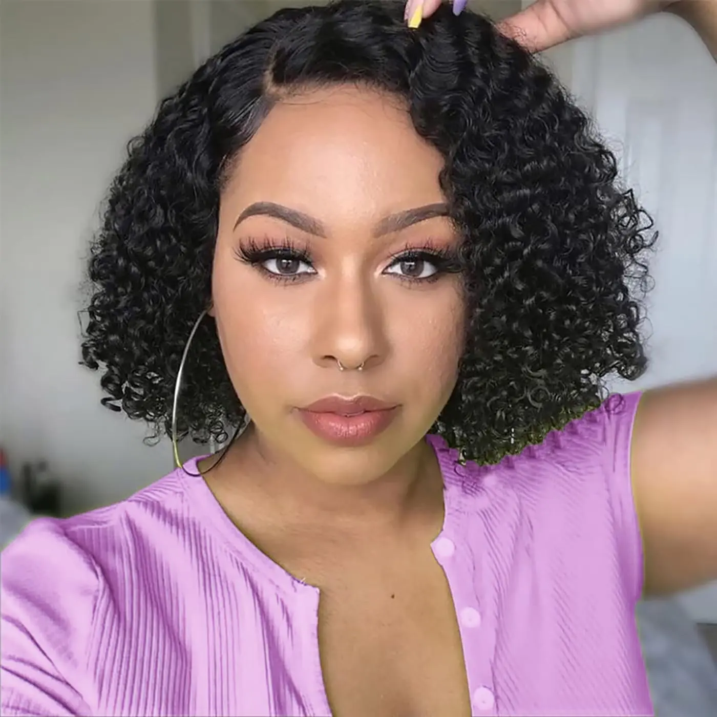 Wear and Go Glueless Wigs Human Hair Pre Plucked Pre Cut 180% Density Kinky Curly Bob Wigs for Black Women 4x4 Glueless Lace Closure Human Hair Curly Bob Wigs Muaby Hair