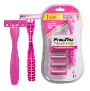 pearlmax 6 pcs manual tupe shaver travel razor 3 layers blades disposable razor for men