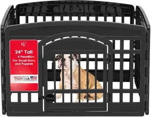 IRIS USA 24" 4-Panel Dog Playpen with Door, 35 x 35 x 24, Puppy Playpen, Dog Play Pen Indoors, Pet Fence, Puppies/Small Dogs, Black