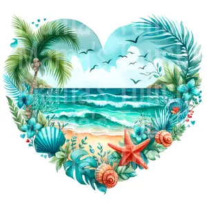 Beach Heart - Beach Design - DTF Transfers - Direct to Film Transfer - THIS IS NOT A T-Shirt or Digital product