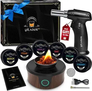 Electric Whiskey Smoker Kit with Torch, Beat Whiskey Gifts for Men, 6 Wood Chips – Infuse Rich Smoky Flavors in Bourbon Old Fashioned & Cocktails, Birthday Gifts for Dad, Husband (Butane Not Included) Yilador