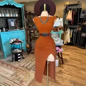 Fashion 2025 Women's Knitted Slim Fit Split Dress Casual Cotton
