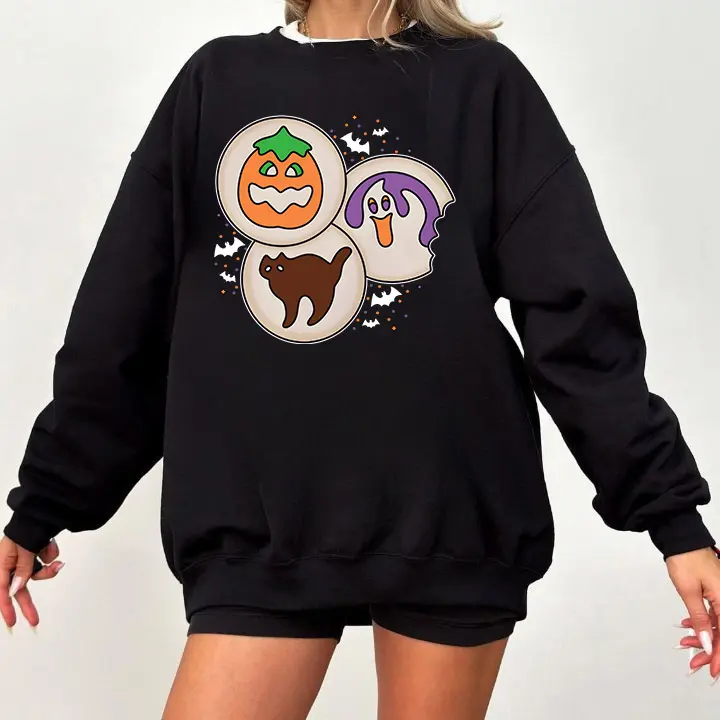 Halloween Cookie Sweatshirt, Fall Sweatshirt, Cookie Sweatshirt Halloween , Ghost Cat Pumpkin Sweats, Retro Halloween Spooky Season Sweater