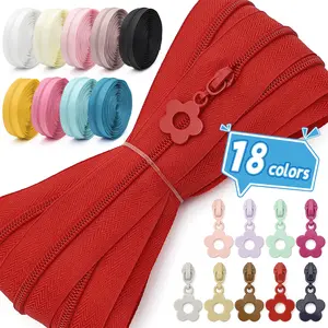 450cm Nylon Zipper Set with 10 Zipper Heads, Multi Functional Zipper, Colorful Floral Zipper Tips, 18 Colors Available, Ideal for Clothing Bags Pockets Travel Luggage DIY Crafts
