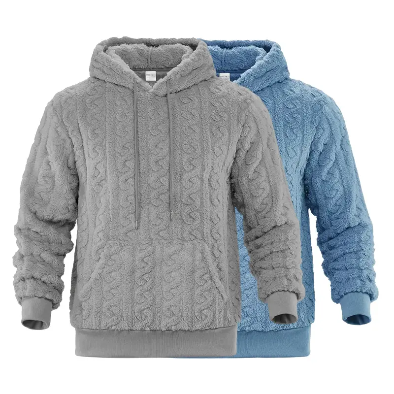 Men’s thickened fleece hooded sweatshirt—heavyweight plush feel hoodie for winter warmth; streetwear fleece athletic top with a loose fit; soft, skin-friendly, fashionable, comfortable hooded sweatshirt.