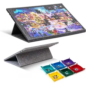Jigsaw Puzzle Board with 2-in-1 Stand and Cover, Lightweight Felt Jigsaw Storage Table with 3 Angle Adjustable, 6 Sorting Trays for Puzzle Games Up to 1000 Pieces