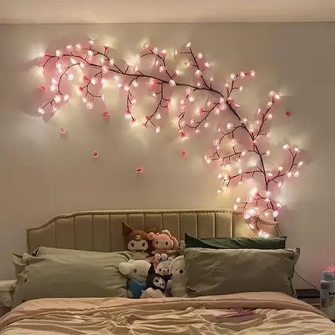 70.9-Inch LED Cherry Blossom Branch Fairy Lights - 8-Mode Flexible Vine String Lights, Cutecore Stuff, Whimsical Home Decor, LED Lights Bedroom Accessory Gift