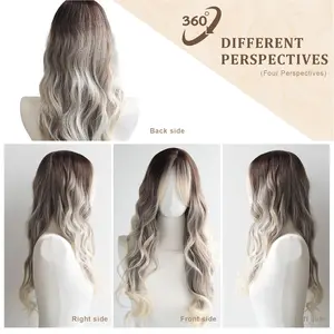 Women’s Voluminous Big Wave Full Wig – Black to Gray Ombre Long Curly Synthetic Hair with Bangs For Daily & Date Wear