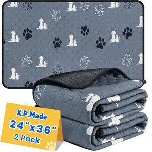 Washable Pee Pads for Dogs, 2 Pack Reusable Puppy Pads, Waterproof Pet Pee Pads for Dog Potty Training, Extra Large Dog Pee Pads for Crate, Playpen, and Whelping, Durable and Absorbent, Grey 24"X36" X.P.Made