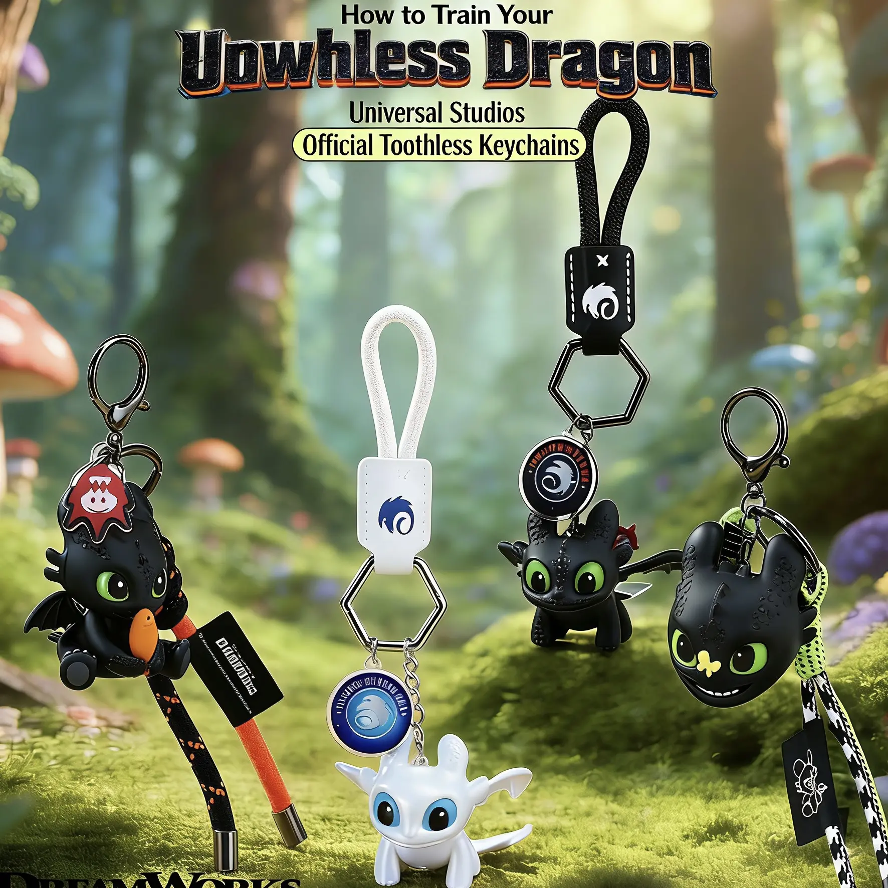 How to Train Your Dragon Dynamic Toothless-Light Fury Keychain with Toothless Eyes - Unisex Multifunctional Car Interior Decoration, Movie Fashion Collectibles, Ideal Gift for Kids-Adults