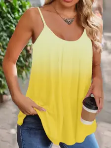Plus Size Gradient Color Ruched Round Neck Halter Top, Spaghetti Strap Casual Summer Sleeveless Blouse, Women's Fashion Clothing, Womenswear