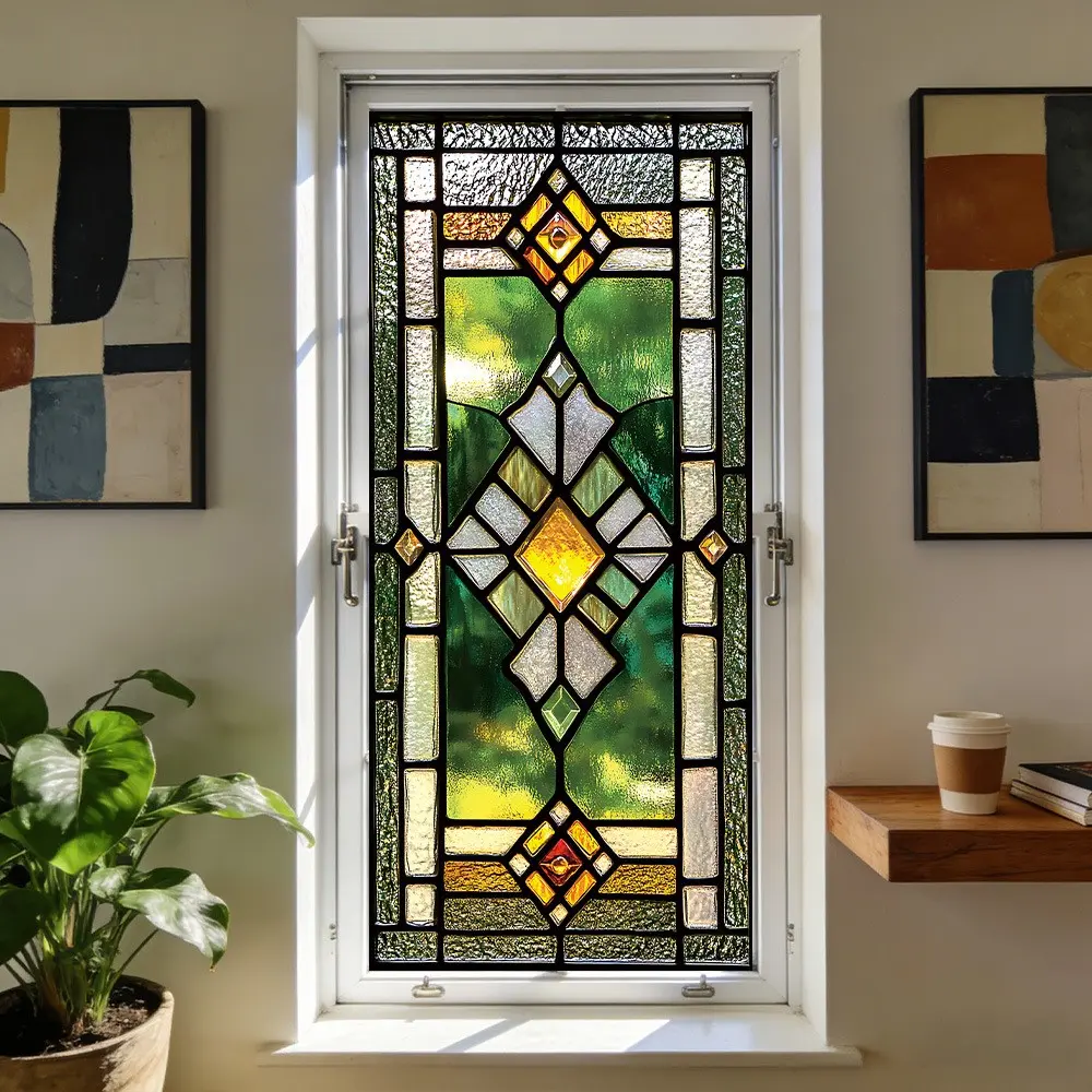 2D Retro Geometric Window Stickers, Modern Minimalist PVC Static Glass Decals, Removable Home & Commercial Use, Stylish Decorative Adhesives