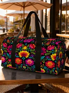 (2D Flat Printing) 1pc Colorful Floral Design Travel bag Outdoor Luggage Storage Bag, Travel Duffle Bag, Top Handle, Casual Sports Bag for Daily Use, Sports Yoga Bag, Suitable for Business Trips, Machine Washable, Travel Lightweight Bag