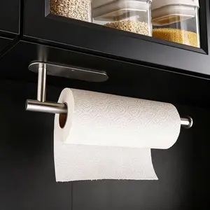 A silver wall mounted toilet paper holder, toilet stand, kitchen drum bracket, stainless steel tissue holder, wall mounted tissue holder, cabinet inverted tissue holder, cling film storage rack, bathroom roll paper holder