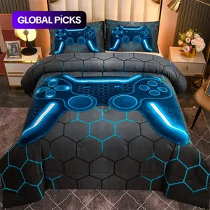 3-Piece Game Bedding Set, Includes Fitted Sheet & Two Pillowcases, Soft Plush 3D Controller Design, Ideal for Boys & Teens, Soft Bedding Sets, Bedroom Bedding Set #GLOBAL PICKS