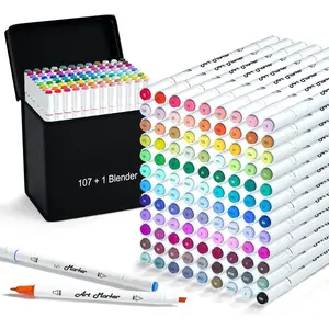 Art 108 Pack Art Markers, 107  Based Marker Pens and 1 Blender, Dual Tip ing Permanent Markers Highlighters with Case, Excellent for Adults  Marking Drawing Sketching