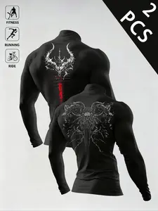 Men's High Neck Slim Fit Long Sleeve T-Shirt Set, Breathable Fabric, Muscle Show, Multi-Purpose for Gym, Running, Cycling, Streetwear