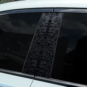 2 pieces pure black relief rococo pattern theme car sticker, durable vinyl B-pillar protective film, fantasy theme self-adhesive body decoration, easy installation, weather-resistant car parts, dynamic art design, Car Accessories