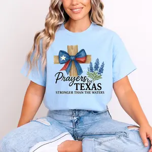 Faith Over Flood Texas Shirt, Bluebonnet & Cross Graphic Tee, Comfort Tee for Hill Country Support