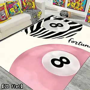 2D flat zebra stripes and pink balls, symbols of fate. Soft, non-slip area 0 carpet, suitable for bedroom, living room or home office decoration velvet carpet