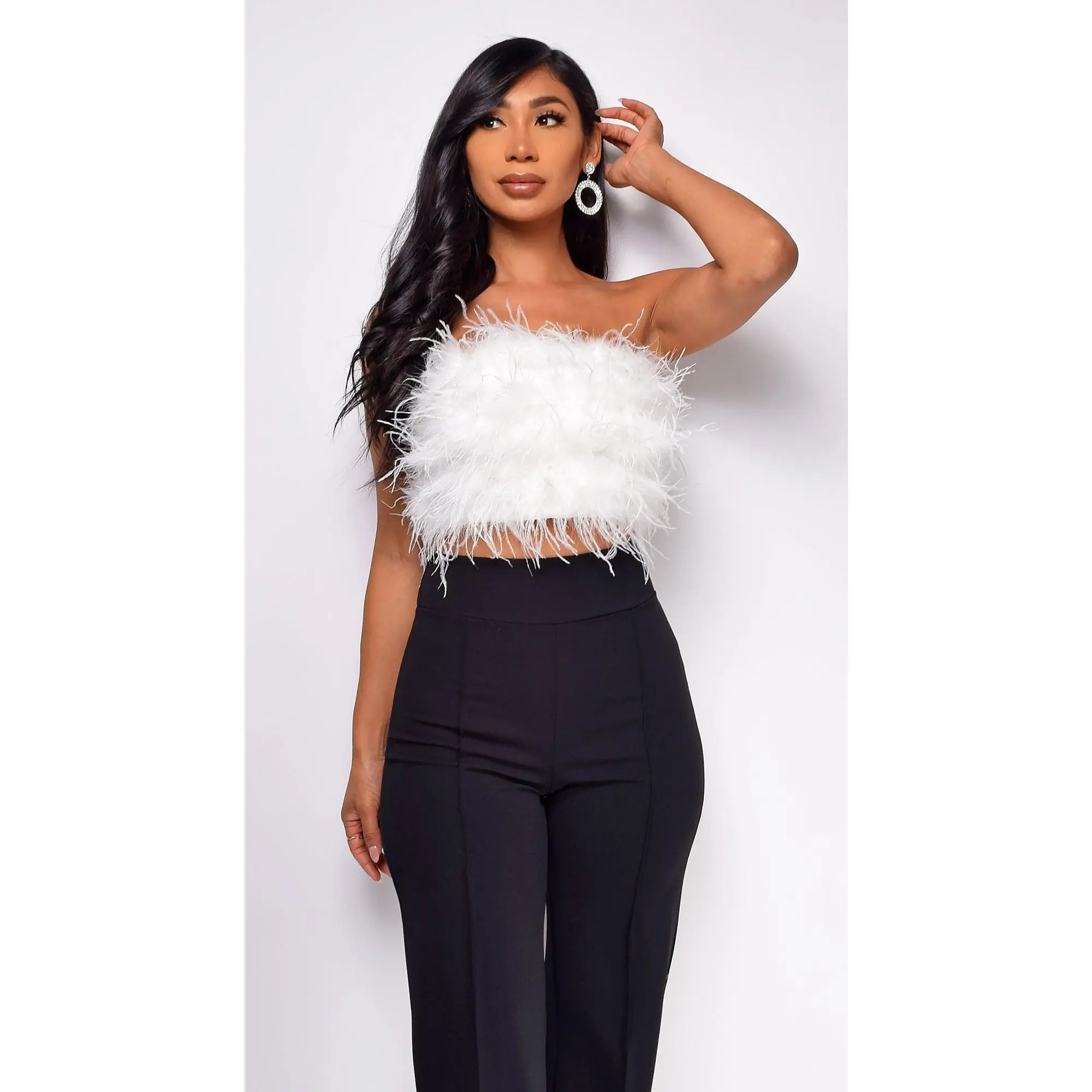 Catalina White Feather Crop Top