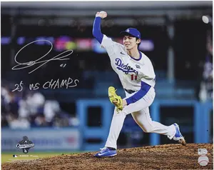 Roki Sasaki Los Angeles Dodgers Autographed 2025 MLB World Series Champions 16" x 20" Photograph with "25 WS Champ" Inscription - Fanatics Authentic Certified