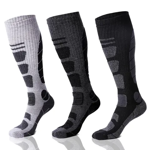 Men's & Women's Paisley Embroidery Linen-Wool Blend Winter Thermal Knee-High Socks - 3-Pair Set with Cartoon Character, Cold-Wash Safe, for Skiing, Snowboarding