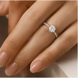 925 Sterling Silver Adjustable Solitaire Ring for Women, White Gold Plated Cubic Zirconia Engagement Ring