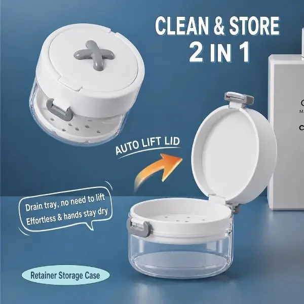 3-in-1 Braces Storage Box - Anti-Lost, Hygienic Deep Cleaning Retainer Case for Daily Personal Care, Camping & Hiking Shower Use
