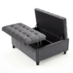 36 Inch Large Square Storage Ottoman, Lift Top Tufted Coffee Table Ottoman with Wood Legs, 44.6 Gallon Capacity, 300 Lbs Weight Capacity for Living Room Bedroom