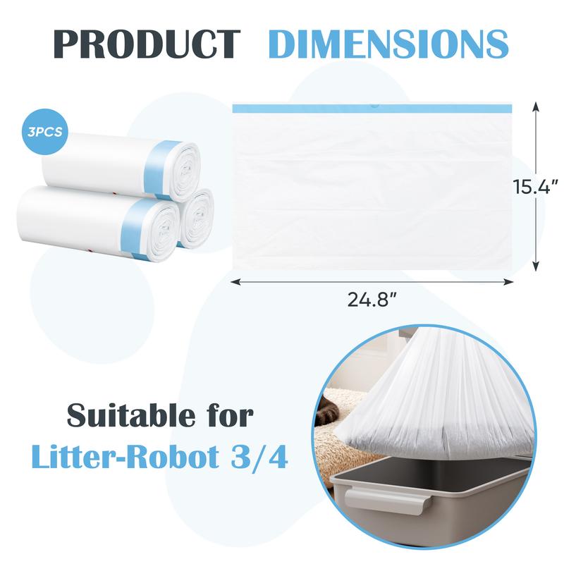 Warcat 3 Rolls Cat Litter Box Liners Drawstring Receptacles Bags 45 Count Heavy Duty Leak Proof Compatible Garbage Bags Thickened Waste Bags for Automatic Cat Litter Box February Faves