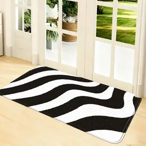 1Pc Ins B&W Zebra-Print Faux-Cashmere Entry Mat, Stain-Resist Quiet Non-Slip Absorbent, Door-Kitchen-Bath-Bed Ready, Machine-Wash Fashion Gift Multi-Size