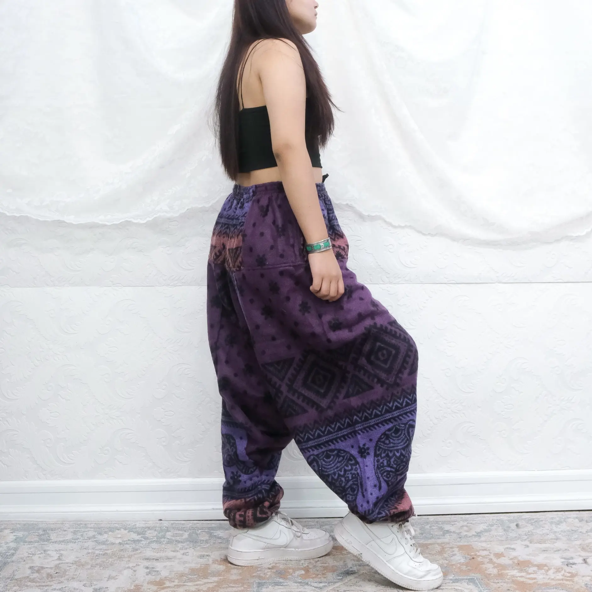 Wool Blend Pants, Elephant Print Yoga Trousers, Unisex Winter Pants, Merino Wool, Harem Pants, Baggy Jogger, Warm Pants, Non Itchy, Handmade