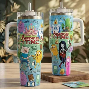Magical Cartoon Adventure Tumbler 20oz/40oz, Cute Hero & Friends Insulated Cup with Handle & Straw, Fun Fantasy Character Drinkware