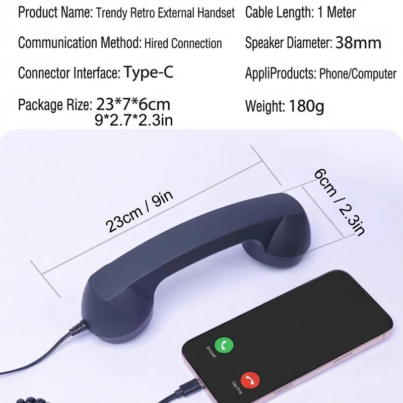 2026 New Retro Phone Handset for iPhone Type-C Wired Handset Landline Handle Receiver Ergonomic Design for Video Conferences Calls Meetings